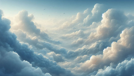 Blue sky background with white clouds. Nature composition. 3d render