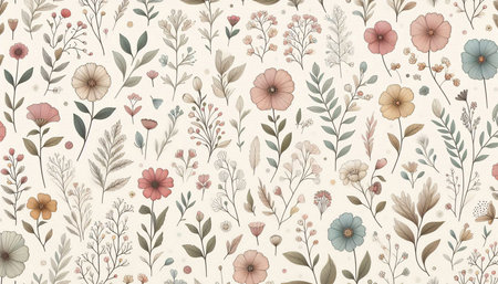 Seamless floral pattern with hand drawn flowers. Vector illustration.の写真素材