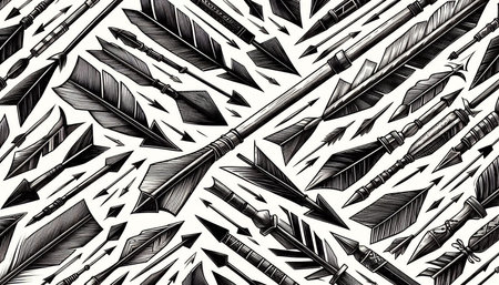 Seamless pattern with arrows. Black and white vector illustration.