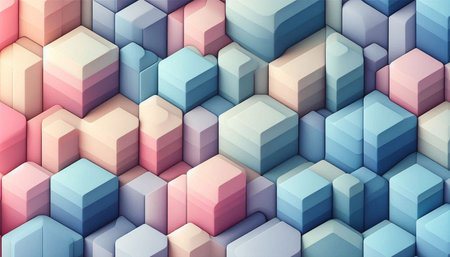 3d rendering of abstract geometric shapes in pink and blue colors background