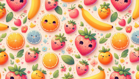 Cute cartoon fruit seamless pattern background. Vector illustration. EPS10