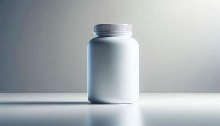 White medicine bottle on white background with copy space for your text.