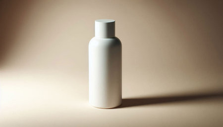 Blank white cosmetic bottle on a beige background. Mockupの写真素材