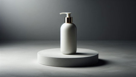 3d render of a white cosmetic bottle on a gray background.