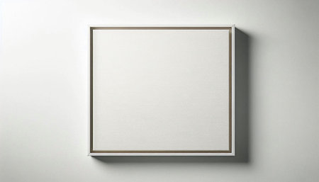 Blank picture frame hanging on white wall. 3D Rendering