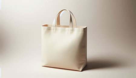 Beige shopping bag on a white background. Close-up.