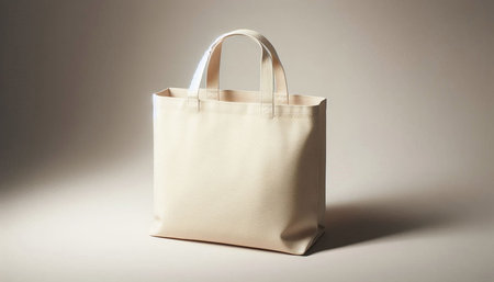 Beige cotton shopping bag on a gray background. Eco friendly concept.