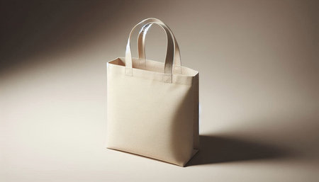 Brown paper bag on beige background. Minimalistic concept.