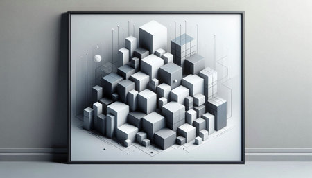 Abstract 3d rendering of a modern cityscape in a frame.