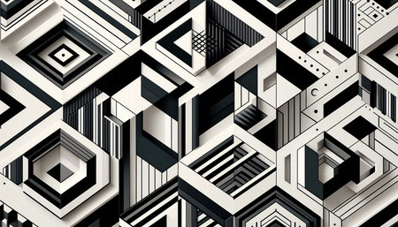 3d illustration of abstract geometric background with cubes and squares in black and white colors