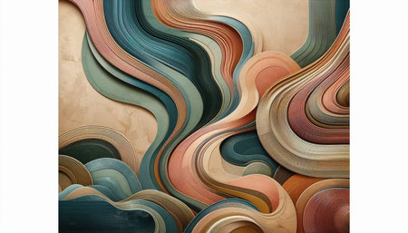 Abstract background with curved lines in beige, green and brown colors