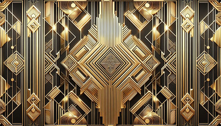 3d rendering of abstract geometric composition in golden and black colors.