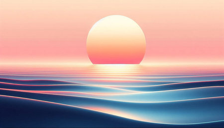 Sunset over the sea. Vector illustration. Gradient mesh.