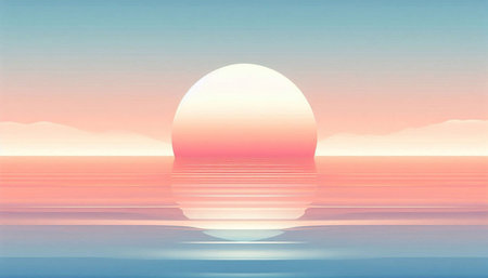 Sunset over the sea. Vector illustration. Colorful background.