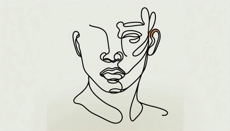 Continuous one line drawing of a man's face. Vector illustration.