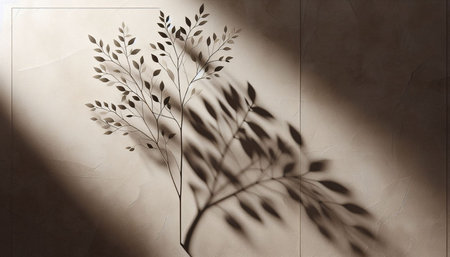 3d render of a plant shadow on a beige wall.