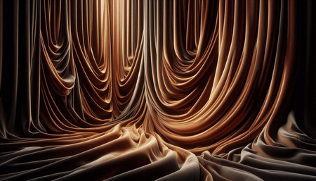 Curtain of brown silk, 3d rendering background. Computer digital drawing.の写真素材