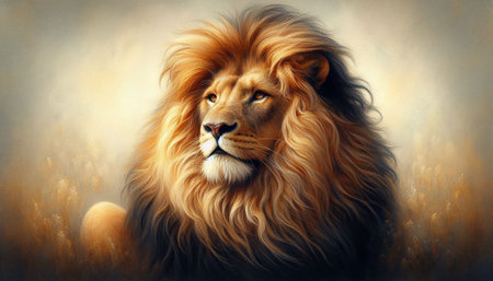 Lion in the grass. Digital painting. Illustration for your design