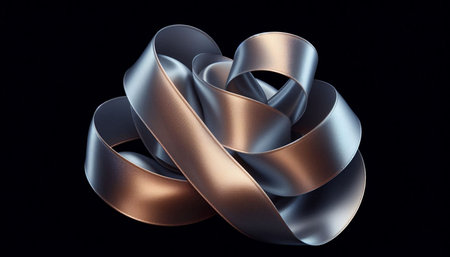 Abstract metallic ribbon on a black background. 3d render illustration.の写真素材