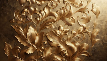 golden texture with floral pattern for background. 3d illustration.