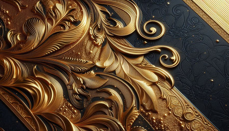Luxury gold pattern on black background. Computer generated graphics.の写真素材