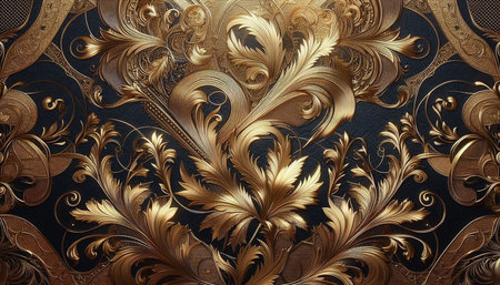 Luxury gold floral pattern on black background. 3d illustrationの写真素材