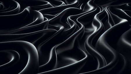 Closeup of rippled black silk fabric. 3d render illustration