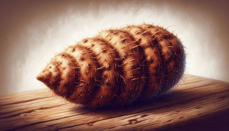 Sweet potato on a wooden table. 3d illustration. Toned.