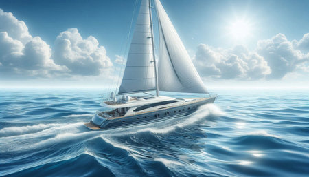 Sailing yacht in the sea on a sunny day. 3d render