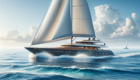 Sailing yacht in the sea. 3D render. Clip art.