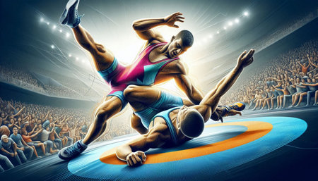Two athletes competing in the arena. Sport concept.