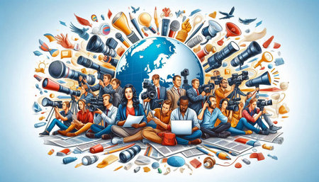 Conceptual image with people around the world. Vector illustration.