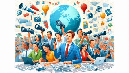 Group of business people working together in the office. Vector illustration.