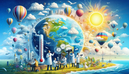 Group of scientists in white coats examining the planet Earth. Elements of this image furnished by...