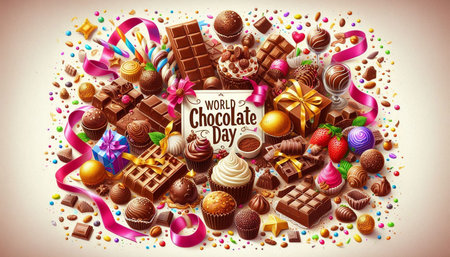 Chocolate candies and sweets background for your design. Vector illustration.