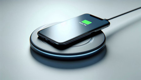 Charging mobile phone with USB cable. 3d render illustration.