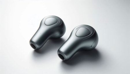 Wireless headphones on a white background, close-up shot.