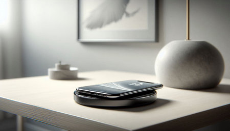 Mobile phone on the table in the room. 3d rendering.