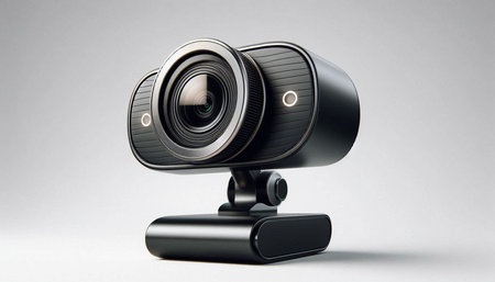 Modern black web camera on a white background. 3d rendering.
