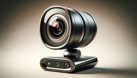 Camera with zoom lens on a gray background. 3d illustration.