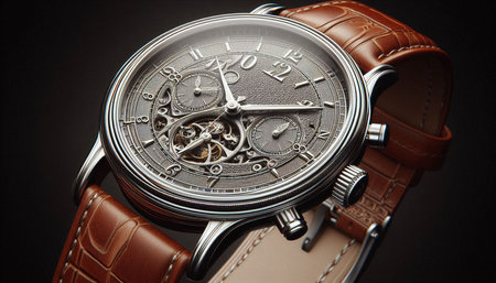 Wristwatch close-up on black background with clipping path.