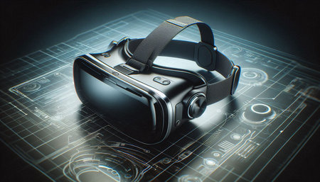 Virtual reality goggles on a black background. 3d rendering toned image