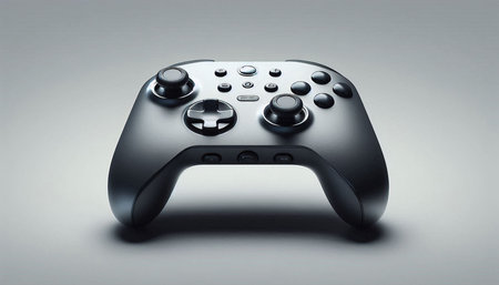 Black joystick on a gray background. 3d rendering. Computer digital drawing.