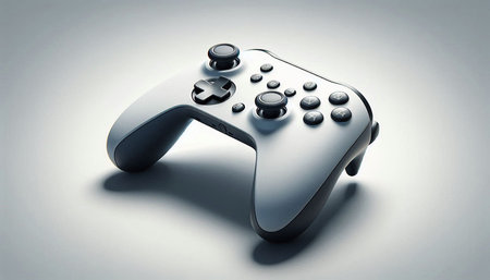 Realistic 3D Render of Black Gamepad on a White Background