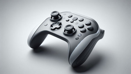 Black video game controller isolated on white background. 3D rendering.