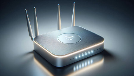 Wireless router on a gray background. 3d rendering. Computer digital drawing.