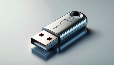 USB flash drive on a gray background. 3d rendering. Computer digital drawing.