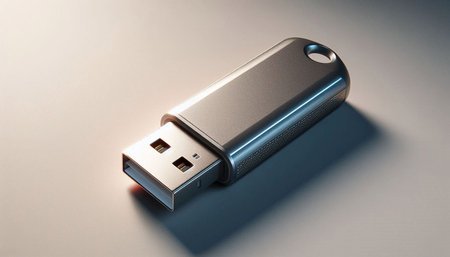USB flash drive on a gray background. 3d rendering. Computer digital drawing.