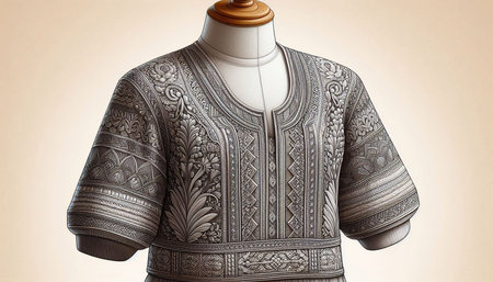 Ornamented jacket on a mannequin in the studio