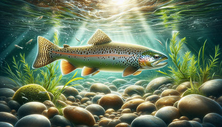 Rainbow trout in the sea. 3d rendering. Computer digital drawingの写真素材